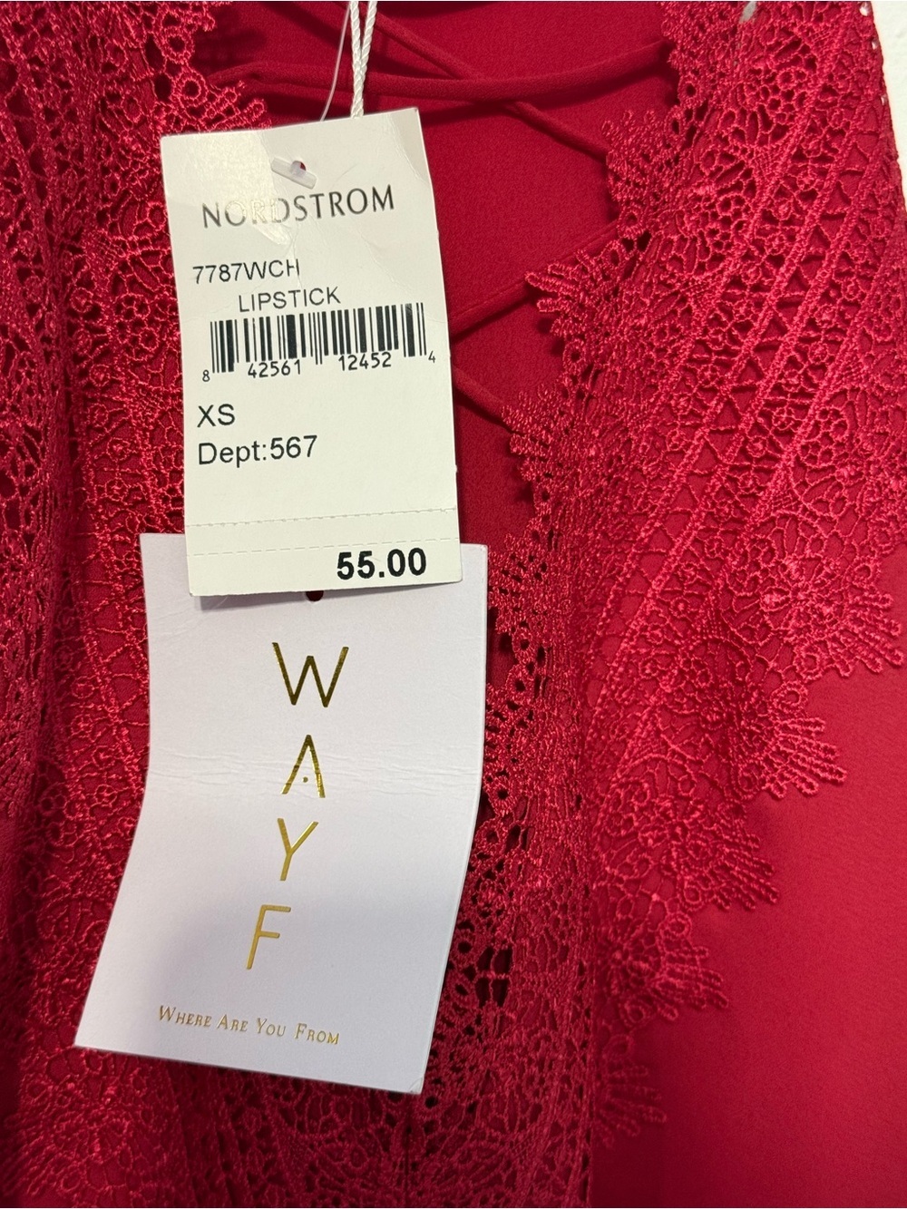 Wayf Red Lipstick Lace-Up V-Neck Cami Tank XS new with tags - Picture 4 of 9